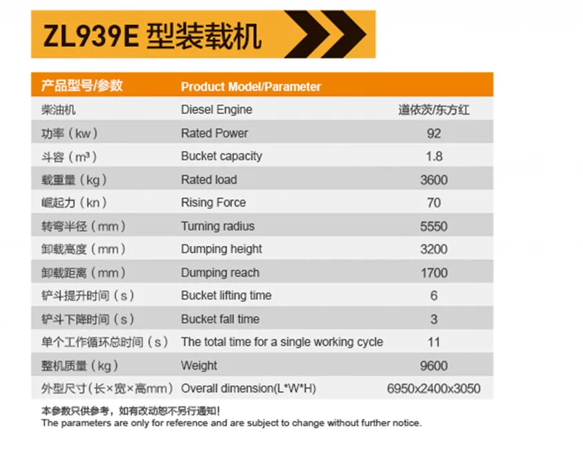 ZL939E 型裝載機參數