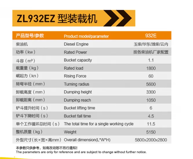 ZL932EZ型裝載機參數